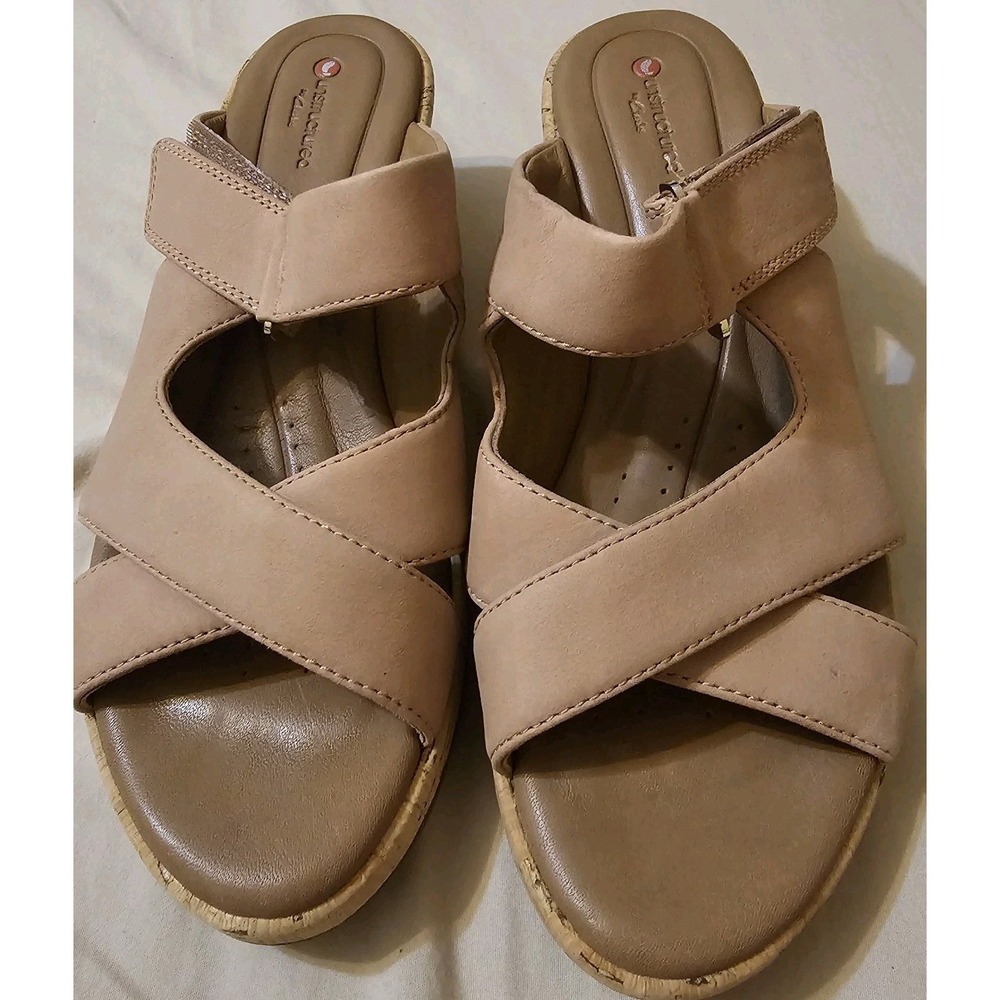 Clarks Unstructured Sandals Womens 8 M Un Plaza Slip On Cork Wedge Slide Pink